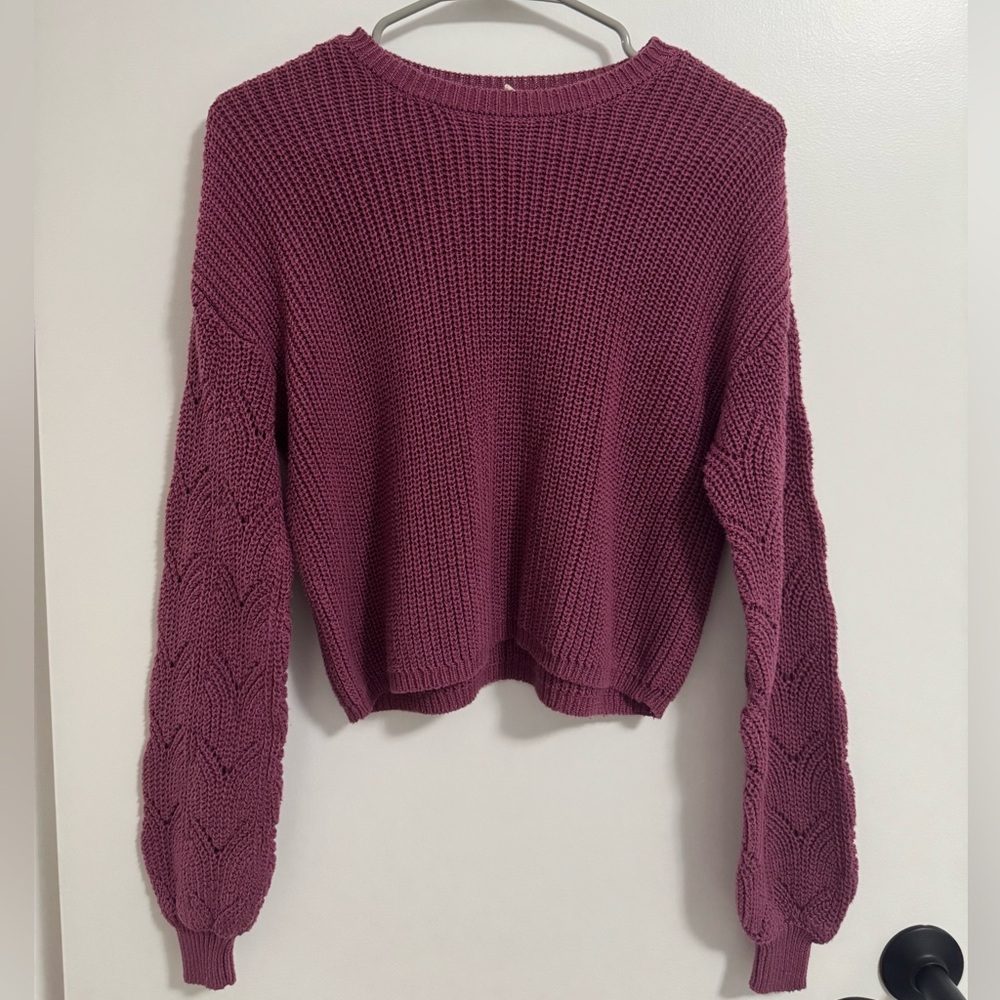 Sky and Sparrow Purple Crew Neck Sweater Ribbed Knit Cropped